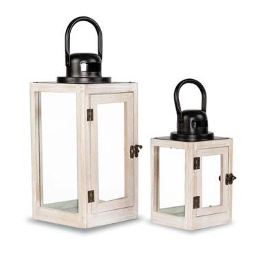 Imagem de Kit C/2 Lanternas Marroquina Decorativa Madeira Branca 42/30 - Al8