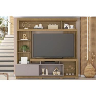 Imagem de Estante p/ Sala até 70 Pol Formosa c/ Nicho e Pés 210x207cm Lamina Mel/Cacao - Caemmun