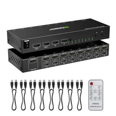 Imagem de Interruptor HDMI KVM 1 monitor 8 computadores 4K @30Hz, 8 portas HDMI KVM Switches para 8 computadores, compartilham 1 monitor teclado e mouse, suporta interruptor de atalho, controle remoto e 8 cabos