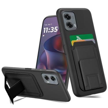 Imagem de Pusiikeer Capa para Celular Motorola Moto G Stylus 5G 2024 com Protetor de Tela de Vidro Temperado, Suporte Dobrável para Cartões, Compartimento para Cartão, Proteção Total do Corpo, Preta