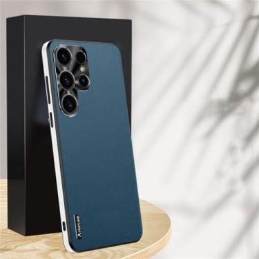 Imagem de Para Samsung S24 Ultra Case Capa de telefone de couro liso fosco para S21 S22 S23 S24 com moldura protetora de lente TPU capa de borda, azul escuro, para S24