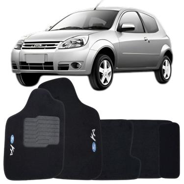Imagem de Tapete Carpete Ford Ka 1996 à 2013 Preto Logo Bordado Jogo 5 Peças Ecotap S3633 Automotivo Soft