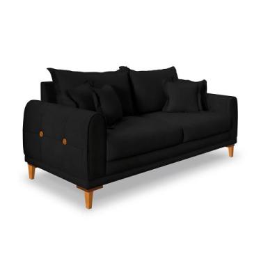 Imagem de Sofá 2 Lugares 1,60m Estofado em Veludo Preto com Pés de Madeira - Log