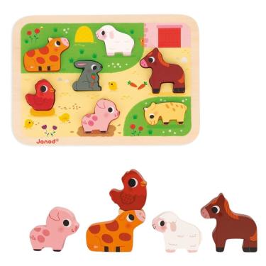 Imagem de Encaixa Formas Infantil Quebra Cabeça 3D Animais Da Fazenda Brinquedo Educativo Em Madeira - Janod