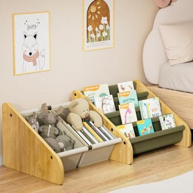 Imagem de Polegas Estante infantil Montessori – Estante infantil com estilingue Oxford à prova de rasgos, prateleira de livros para quartos de crianças com design de profundidade escalonada de 4 camadas para