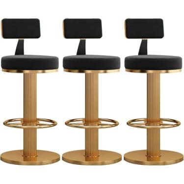 Imagem de Bancos de bar modernos, conjunto de 3 bancos giratórios de veludo de bar, altura do balcão, cadeiras de bar, altura ajustável para casa, bar, cozinha, cadeira de ilha, azul dourado