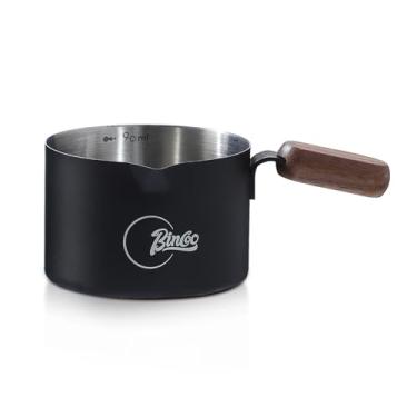 Imagem de Copo de café expresso com cabo de madeira, copo medidor de café expresso de aço inoxidável de 100 ml, para máquina de café, casa, barista (preto)