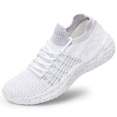 Imagem de KELISI Tênis feminino de caminhada, esportivo, esportivo, leve, sem cadarço, Branco, 35