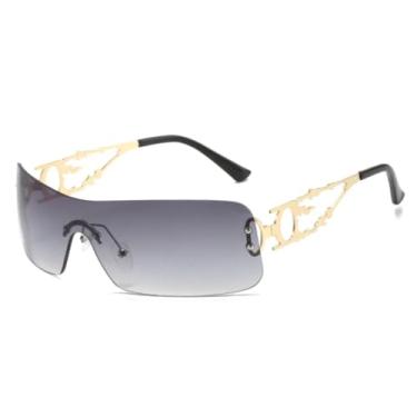 Imagem de Óculos de sol femininos da moda, sem armação, vintage, estilo urbano, metal oco (C4)