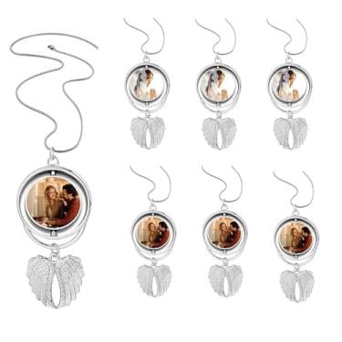Imagem de Frinnovan Pacote com 6 colares de asas de anjo em branco de sublimação com pingente em branco com corrente para fazer joias personalizadas, artesanato, faça você mesmo