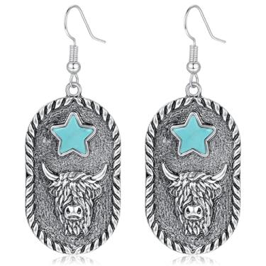 Imagem de Dlknp Brincos vintage de pérola ocidental para mulheres, brincos ovais, turquesa, cowgirl, country, shows, joias, presentes, Medium, Latão, Sem pedra preciosa