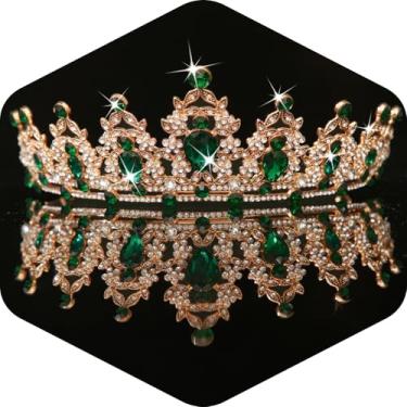 Imagem de Kamirola - Coroa de rainha e coroa de princesa para mulheres e meninas (01) (verde dourado)