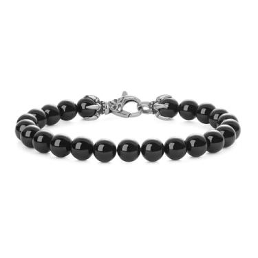 Imagem de GAVU Pulseira masculina com contas de 8 mm, olho de tigre vulcânica, proteção tripla para homens, 19 cm/21,6 cm/22,6 cm, M-8.5", Pedra, pedra turmalina preta