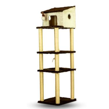 Imagem de Arranhador para Gatos Torre Gigante Com Casa e Cama Confortável Brinquedos Interativos Cat Rio(Cappuccino)