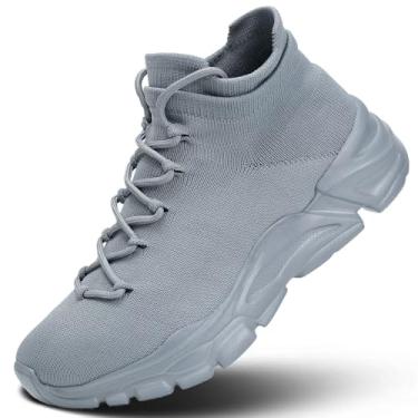 Imagem de AONEREALRUN Tênis masculino sem cadarço para corrida, confortável, respirável, leve, antiderrapante, atlético, academia, treino, casual, moderno, Cinza, 42