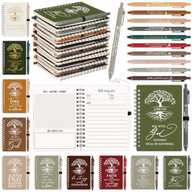 Imagem de Kosiz 40 peças de presentes cristãos, diários de oração a granel, versículo da Bíblia religiosa, cadernos com canetas cristãs, bloco de notas temático de árvore, presentes de igreja, para homens e