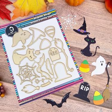 Imagem de Alinacutle Corte de metal de Halloween para fazer cartões feitos à mão, álbum de recortes, papel para presente de Natal, decoração de férias, modelo feito à mão - alinacutle (matrizes de bugigangas de