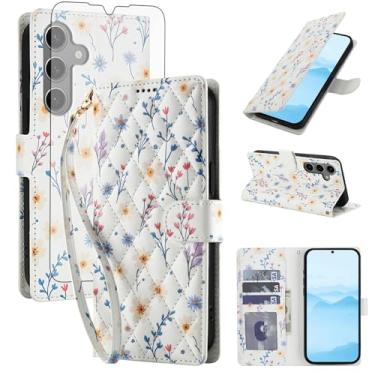 Imagem de Asuwish Capa de celular para Samsung Galaxy S24 Plus/S25 Plus S24+ S25+ 5G carteira flip com protetor de tela suporte para cartão S24Plus 24S + S 24 24+ S25Plus 25S 25+ SM-S936U A Flower