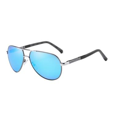 Imagem de Óculos de sol com proteção UV400 para homens e mulheres | Armação grande com dobradiças de metal e alumínio | Para dirigir e praticar esportes ao ar livre, azul