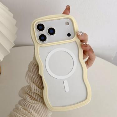 Imagem de QLTYPRI Capa magnética para iPhone 17 Pro compatível com Magsafe, linda moldura ondulada encaracolada transparente para meninas e mulheres, capa protetora de telefone TPU transparente à prova de