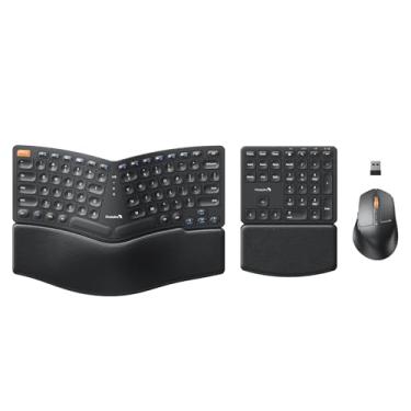 Imagem de ProtoArc Mouse ergonômico para teclado, EKM04 2,4 GHz USB sem fio, teclado Ergo Mouse Combo com teclado numérico separado, design dividido, descanso de pulso rígido, recarregável, para Windows Desktop