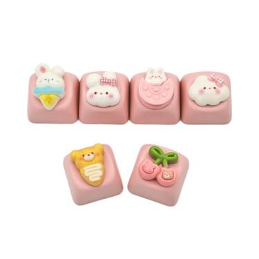 Imagem de 6PCS Cute Custom Keycaps - Cartoon Rabbit Bear Keycap Replacement Key for Cherry MX Mechanical Keyboards, Decoration for Computer Gaming Keyboards