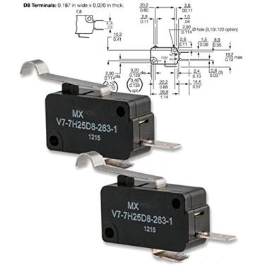 Imagem de Honeywell S&C V7-7H25D8-263-1 (pacote com 2) Micro interruptor, alavanca de rolo, SPST-NO