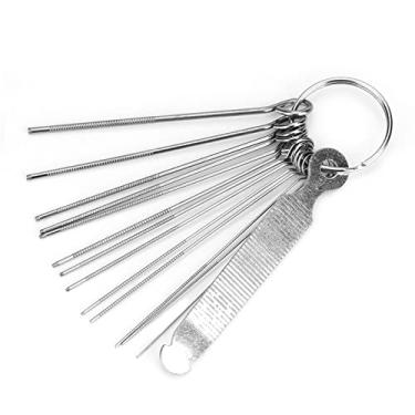 Imagem de HilBeliFU Arquivos de porca de guitarra com 13 agulhas, arquivos portáteis de porca plana com chaveiro, lixa de porca de sela de ponte de guitarra de aço inoxidável de 8,5 cm para guitarra Ukelee