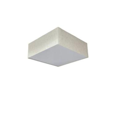 Imagem de Plafon Quadrado Md-3000 Cúpula em Tecido 25x25x12cm Linho Bege - Bivol