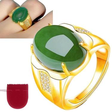 Imagem de Anel Masculino Dourado Banhado Pedra Jade Fusion Ajustável