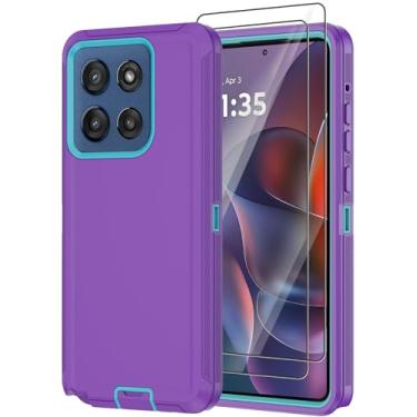 Imagem de Annymall Capa para Motorola Moto G Stylus 2025 com 2 películas protetoras de tela, resistente à prova de choque, proteção contra quedas de 3 camadas, capa protetora robusta de grau militar (roxa)