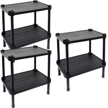 Imagem de 3 Estantes de Plástico Modular Multiuso 2 Prateleiras 1 Torre Preta Mo