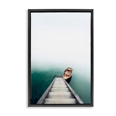 Imagem de Stupell Industries Arte de parede em tela flutuante emoldurada preta barco na parte inferior das escadas, design por Sisi e Seb, 25 x 17