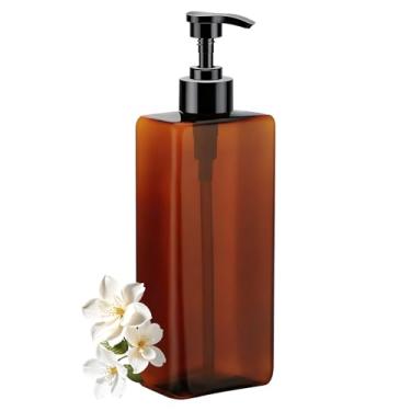 Imagem de Dispensador de sabão âmbar com etiquetas à prova d'água, dispensador de xampu e condicionador de 473 ml, frascos de sabão de mão de plástico espesso para banheiro, garrafa de líquido para lavar louça