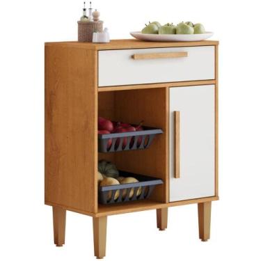 Imagem de Balcão de Cozinha com Fruteira Lorena 1 Porta 1 Gaveta Nature Off Kaik