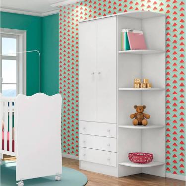 Imagem de Guarda-roupa 2 portas e 3 gavetas DOCE SONHO com cantoneira BRANCA