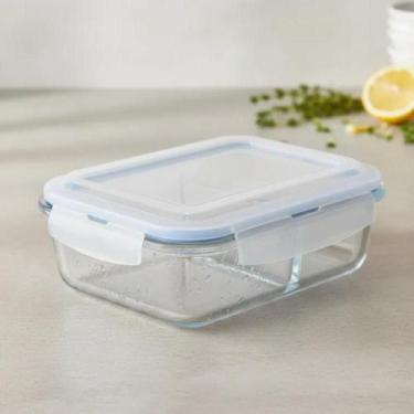 Imagem de Kit 3 Pote Retangular Hermético Divisória Vidro Marmita Microondas Fit