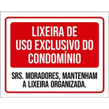 Imagem de Placa Lixeira Uso Exclusivo Condomínio Organizada 36X46