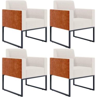 Imagem de Kit 04 Poltronas Decorativas Sala Base fixa Metal Helô L02 Linho Cru m
