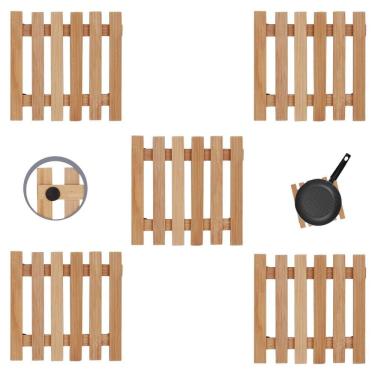 Imagem de Descanso De Panela Quadrado Madeira Ripado 14,5Cm Kit 05 Un