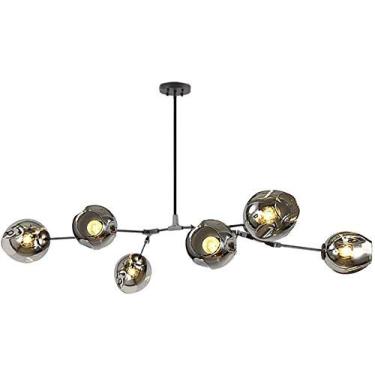Imagem de Lustre E27 Nordic Glass Ball Chandelier Altura ajustável, Lustre preto fosco, E26 Metal Hand Blow Branches Pendant Light, Luminárias de globo de meados do século de 79"