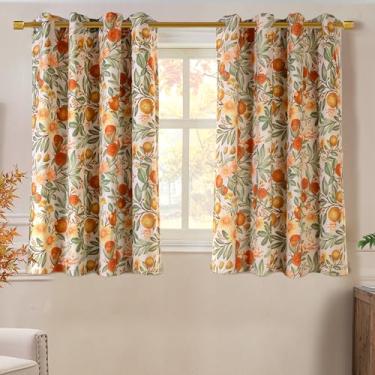 Imagem de DriftAway Cortinas blackout de linho floral Orange Harvest, camada dupla, isolamento térmico, outono, estampado, vintage, ilhós, drapeados forrados para sala de estar, 2 painéis, 137 cm, laranja coral