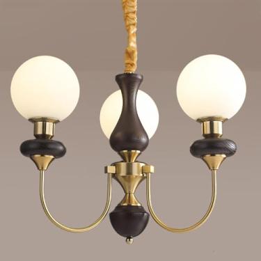 Imagem de Lustre de vidro leitoso moderno de meados do século com 6 luzes Lustre antigo de madeira Sputnik Sala de jantar Luz pendente dourada Ilha de cozinha Lâmpada suspensa francesa para quarto Sal