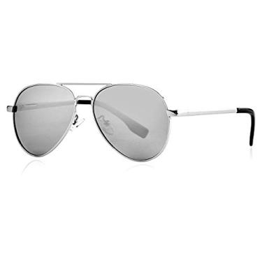Imagem de Gleyemor Óculos de sol aviador polarizados para homens e mulheres pequenas, aviadores pequenos de 52 mm, 100% de proteção UV, Espelhado prata/prata, lenswidth