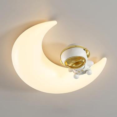 Imagem de Lustre de teto LED lua para quarto infantil, desenho animado, branco, semi-embutido, luminária de teto para quarto infantil, 40W, lustres para meninos e meninas