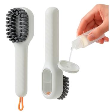 Imagem de Escova de Limpeza Multiuso com Reservatório E Dispenser, Escovinha Cerdas Duplas, Limpa tenis, sapato, roupa, sofa, calçados, uso liquido detergente sabao, Modelo Premium