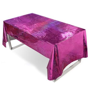 Imagem de XIMINZ Pacote com 6 toalhas de mesa descartáveis retangulares – Toalha de mesa impermeável resistente a óleo para festas de Natal e Ano Novo, toalhas de mesa duráveis de filme de alumínio roxo a laser