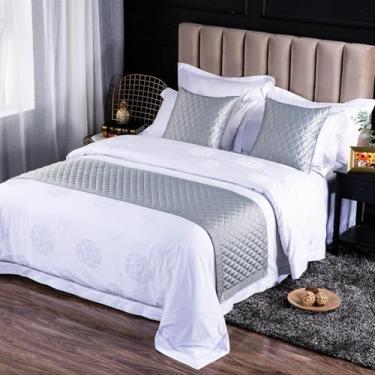 Imagem de Cachecol para cama de hotel, algodão rômbico, proteção de cama, toalha de cama macia, colchas, luxuosas, para quarto de casamento, para quarto de casamento, tamanho king, cinza, 50 x 180 cm, para cama