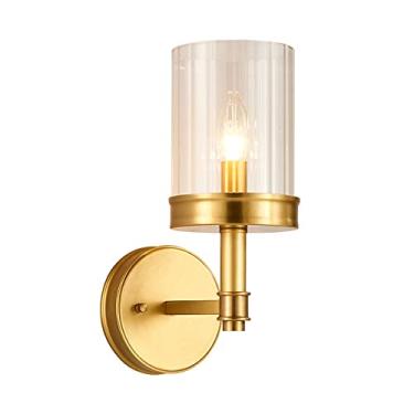 Imagem de Luminárias de parede para sala de estar Luminária de parede de latão Abajur de vidro nervurado Luminárias de parede luxuosas com fiação para quarto Mesa de cabeceira Sala de estar Hotel Casa