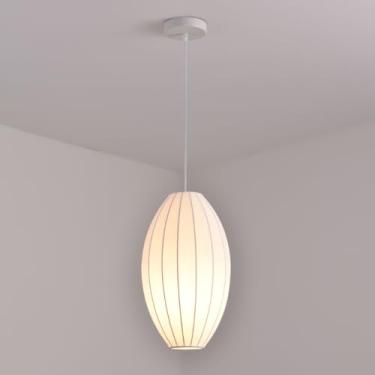 Imagem de Luminária pendente moderna de tecido, luminária suspensa de teto branca, lanterna de tecido, lustre nórdico, luminária pendente sobre a mesa E27, luminária pendente para sala de estar, sala
